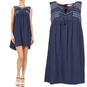 Suncoo Paris Navy Cachou Embroidered Beaded Mini Dress
